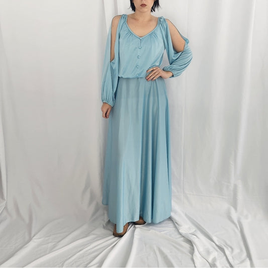 70s Light Blue Evening Gown