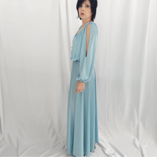 70s Light Blue Evening Gown