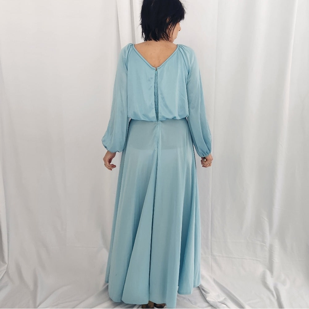 70s Light Blue Evening Gown
