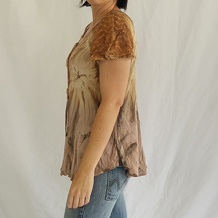 Y2K Tan Tie Dye Boho Fairycore Tee