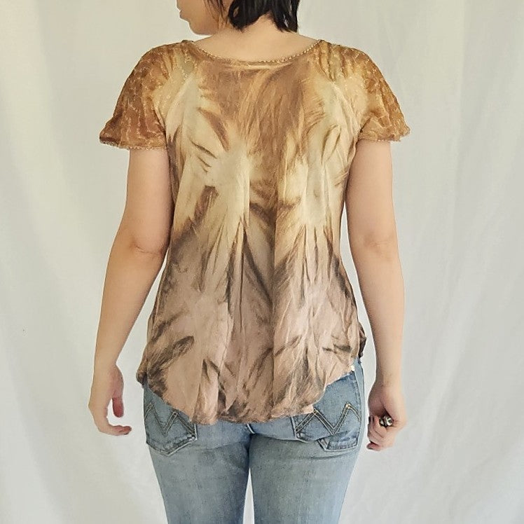 Y2K Tan Tie Dye Boho Fairycore Tee