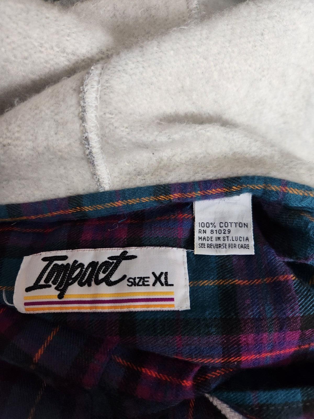 90s Purple and Teal Plaid Flannel Hoodie