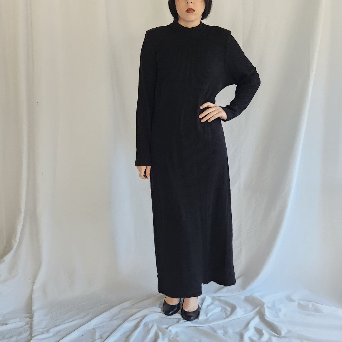 90s Black Ribbed Sweater Dress
