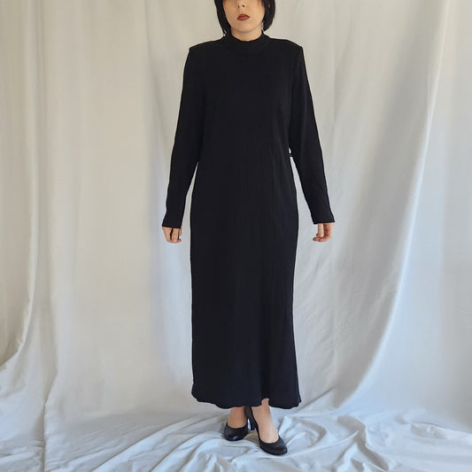 90s Black Ribbed Sweater Dress