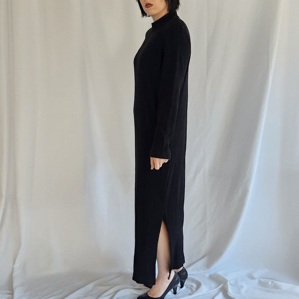 90s Black Ribbed Sweater Dress