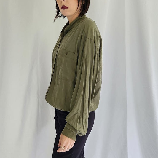 90s Hunt Club Green Silk Button Down