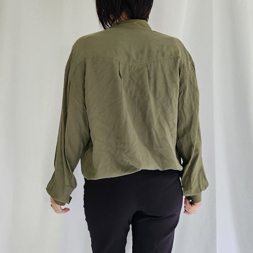 90s Hunt Club Green Silk Button Down