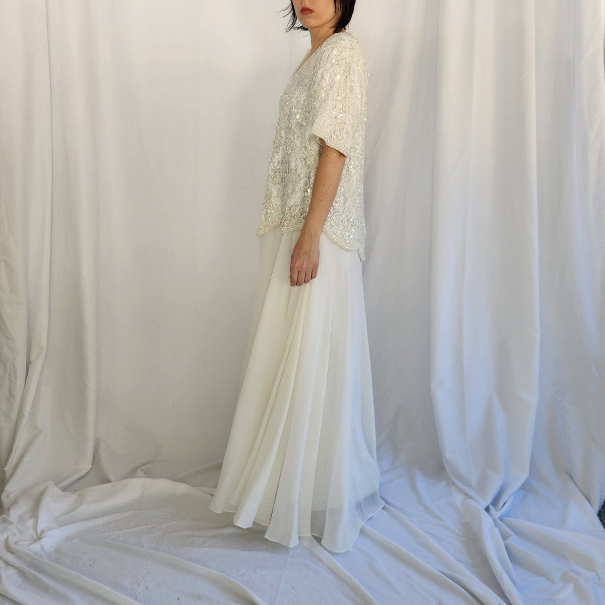 90s Ivory Beaded Scala Dress