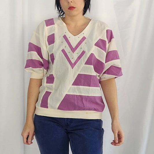 80s White and Purple Windbreaker Shirt
