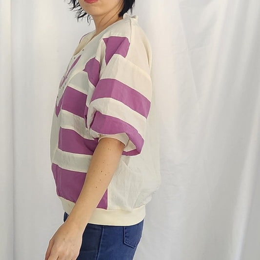 80s White and Purple Windbreaker Shirt