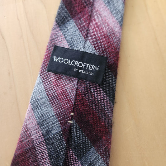 90s Red and Gray Plaid Wool Tie
