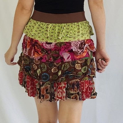 00s Green, Pink, and Brown Tiered Skirt
