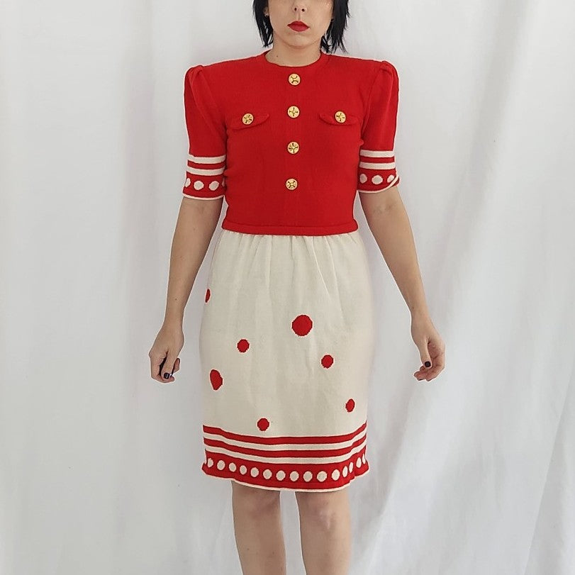 60s Red and White Polka Dot Knit Dress