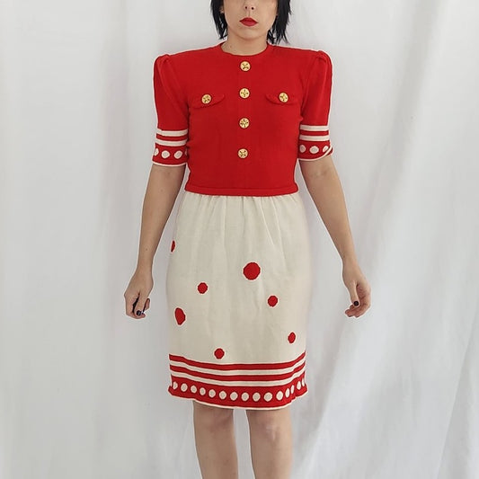 60s Red and White Polka Dot Knit Dress