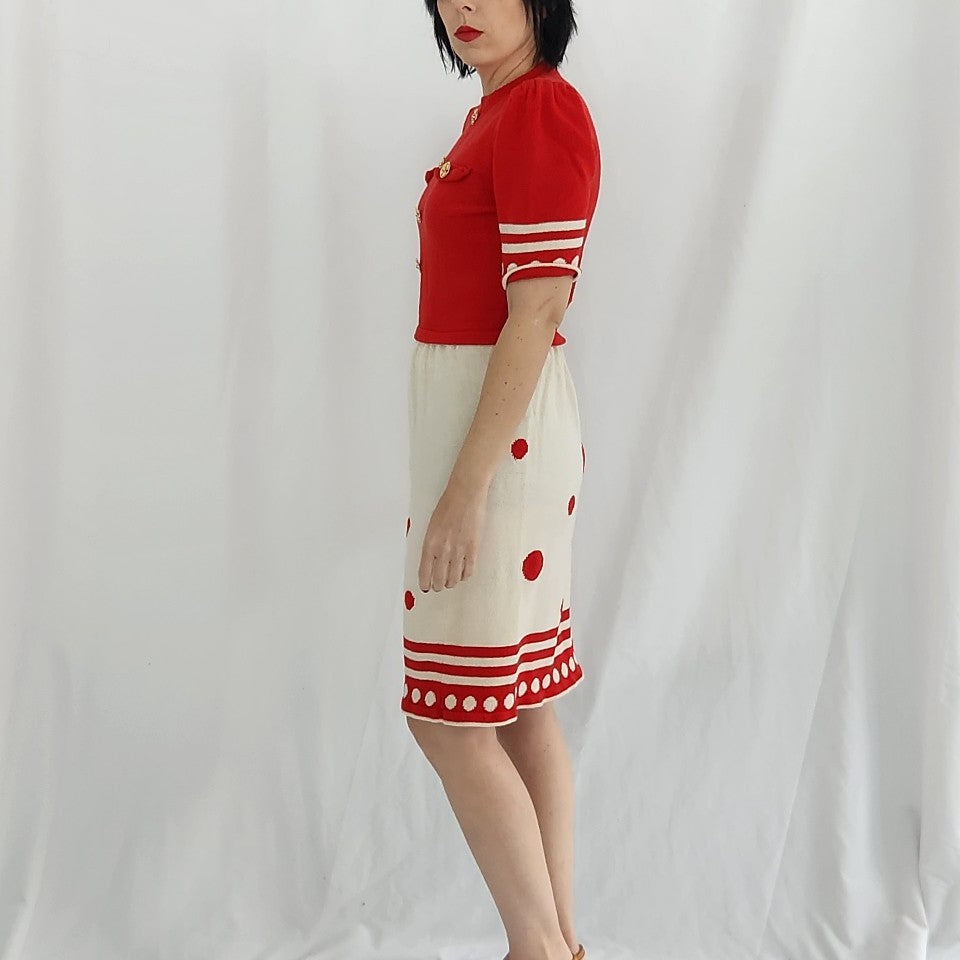 60s Red and White Polka Dot Knit Dress
