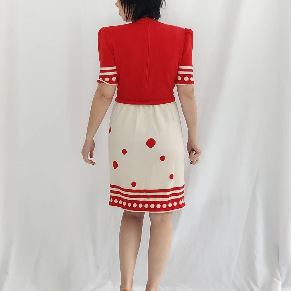 60s Red and White Polka Dot Knit Dress