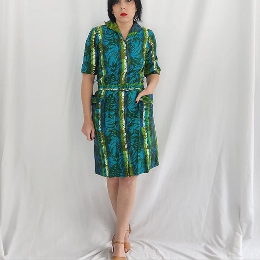 60s Blue and Green Funky Day Dress