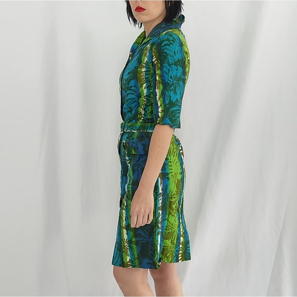 60s Blue and Green Funky Day Dress
