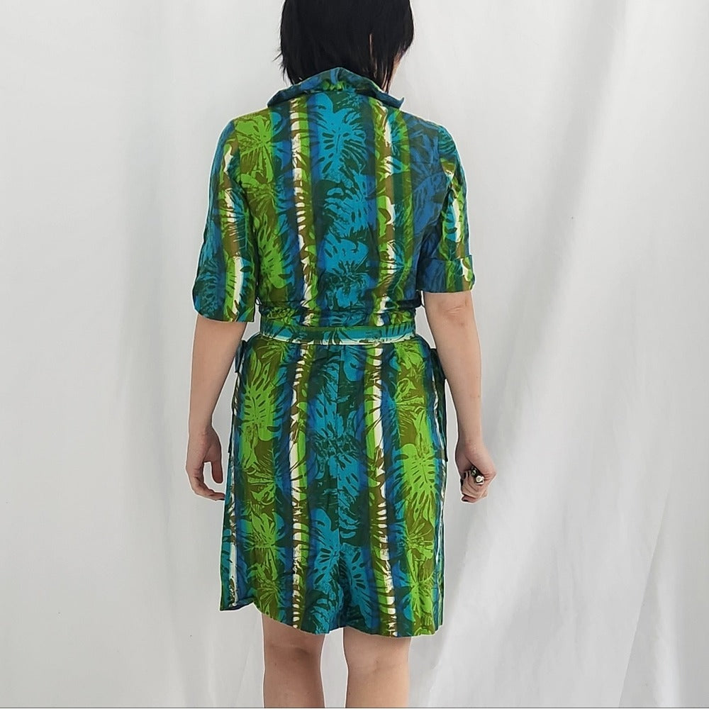 60s Blue and Green Funky Day Dress
