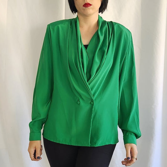 80s Green Double Breasted Blouse