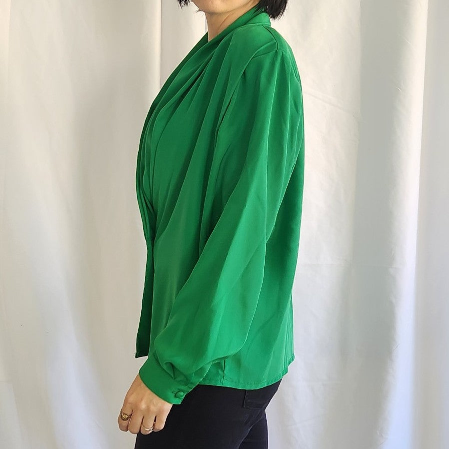 80s Green Double Breasted Blouse