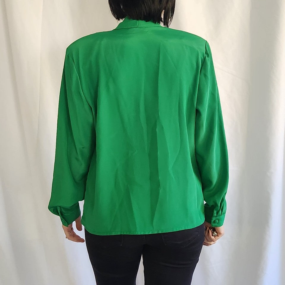 80s Green Double Breasted Blouse