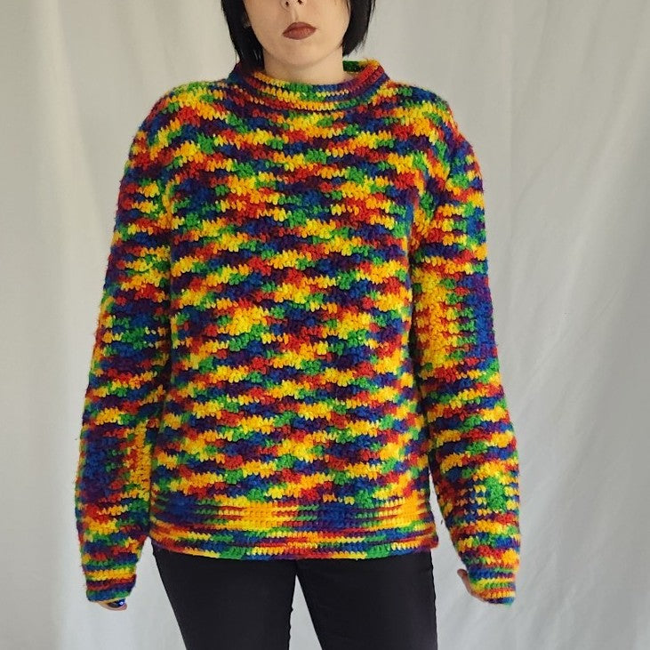 Vintage Hand Made Rainbow Knit Sweater