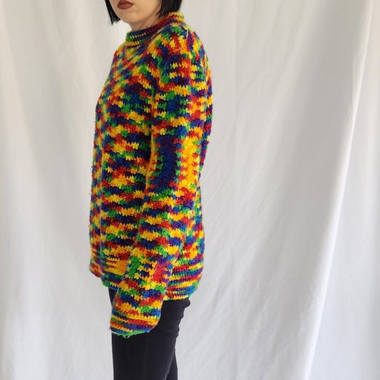 Vintage Hand Made Rainbow Knit Sweater