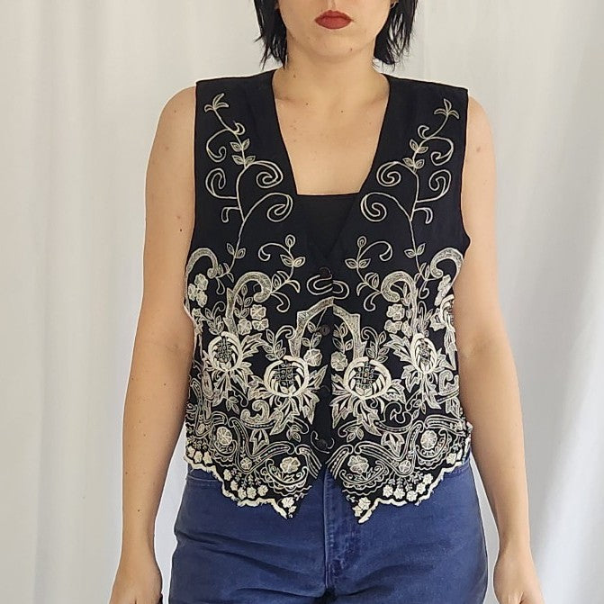 90s Black and White Rayon Vest