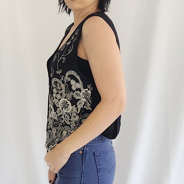 90s Black and White Rayon Vest