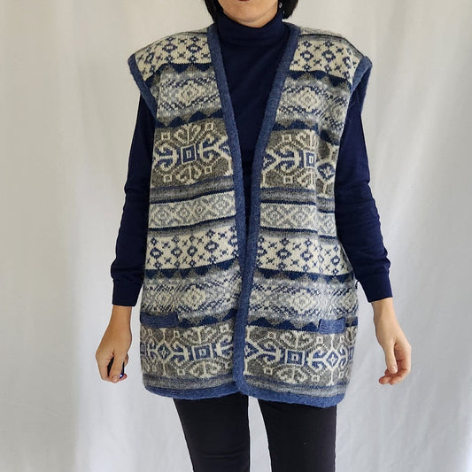 90s Blue and Gray Wool Sweater Vest