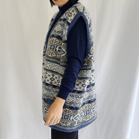 90s Blue and Gray Wool Sweater Vest