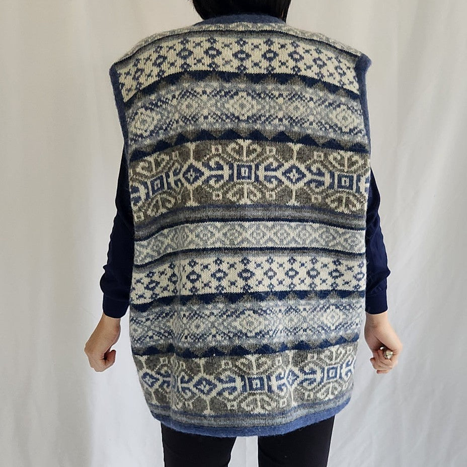 90s Blue and Gray Wool Sweater Vest