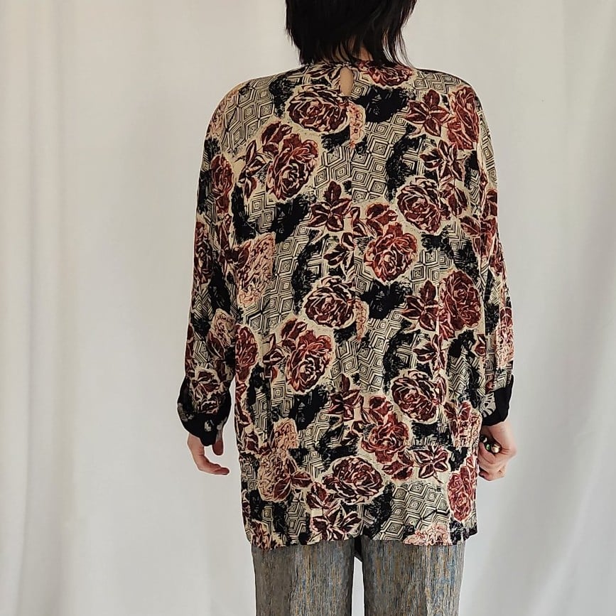 90s Floral and Stripes Rayon Layered Top