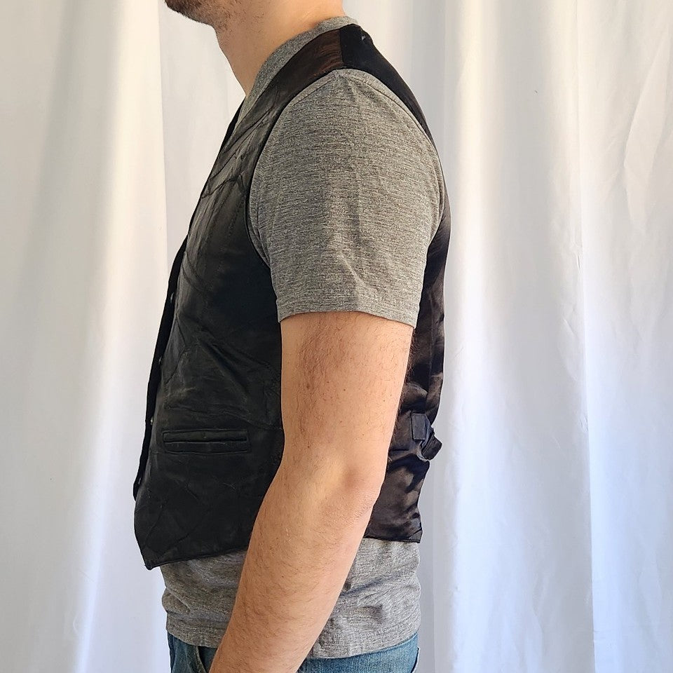 90s Black Leather Patchwork Vest