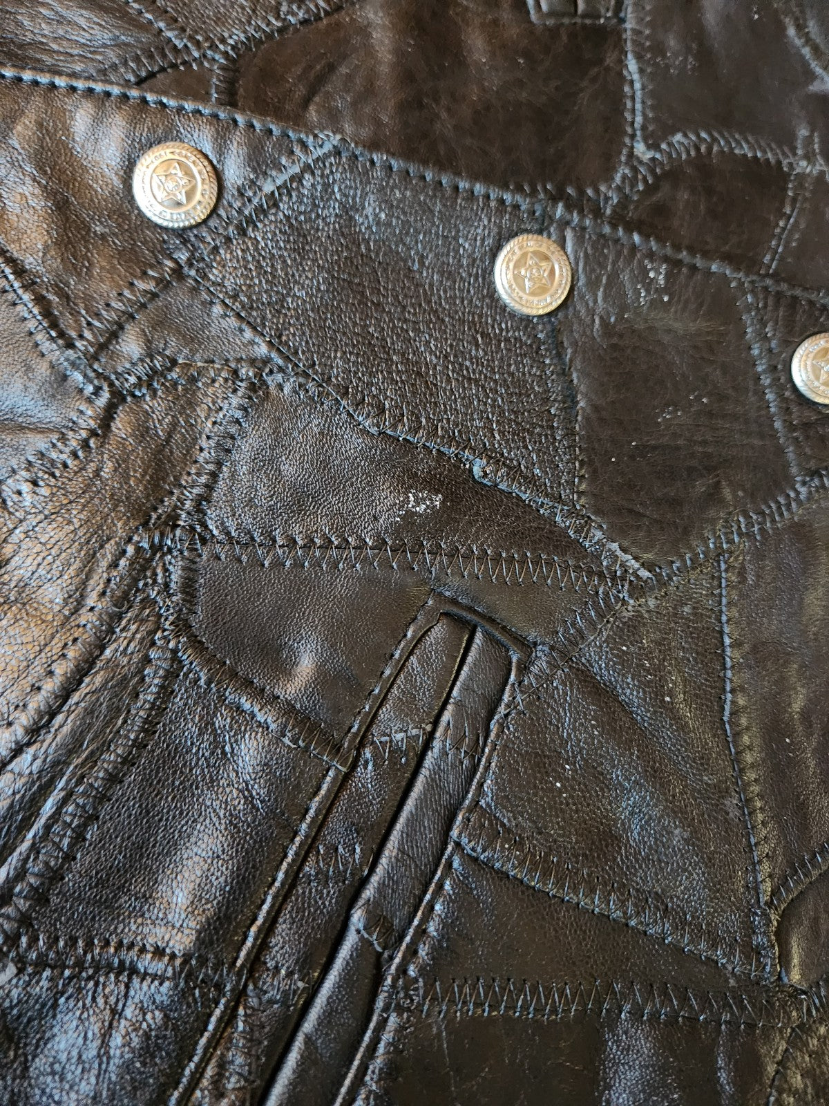 90s Black Leather Patchwork Vest