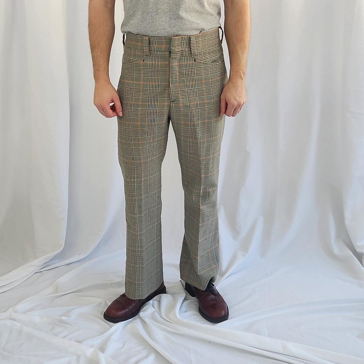 70s Green and Orange Plaid Trousers