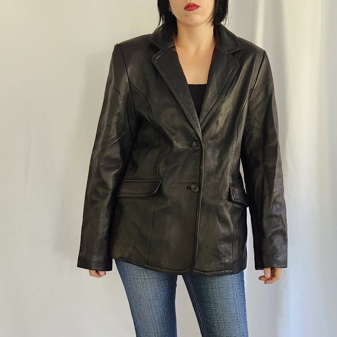 00s Black Leather Zip Up Jacket