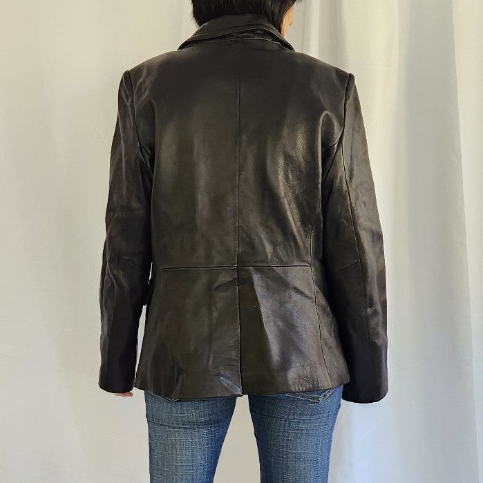 00s Black Leather Zip Up Jacket
