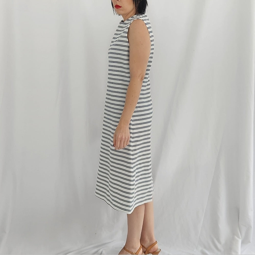 60s/70s White and Navy Striped Day Dress