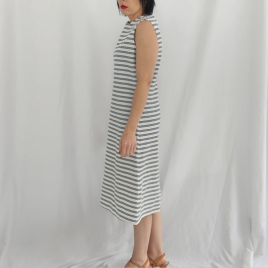 60s/70s White and Navy Striped Day Dress