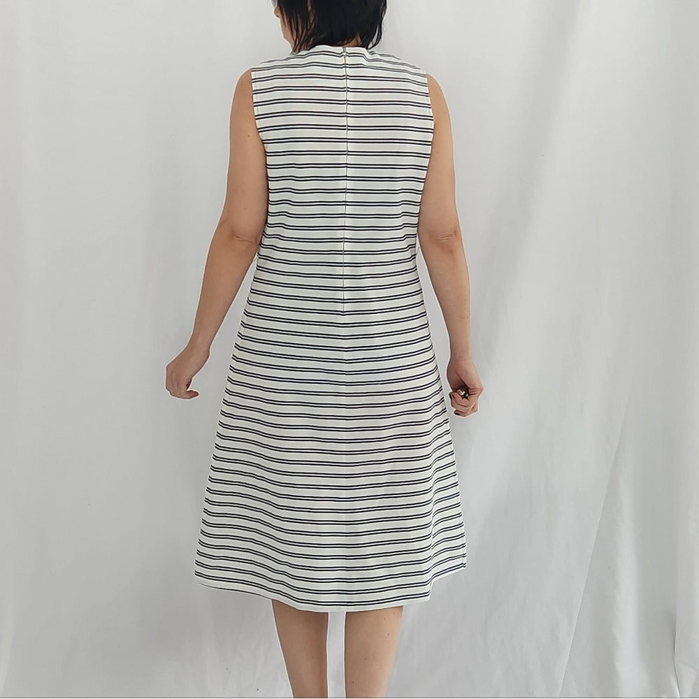 60s/70s White and Navy Striped Day Dress