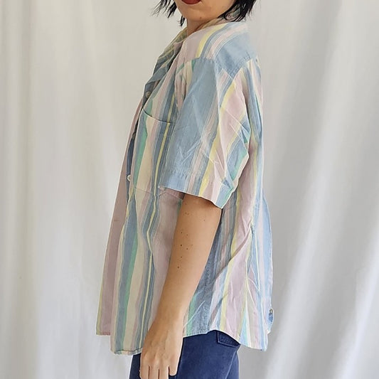 90s Pastel Striped 100% Cotton Button Down