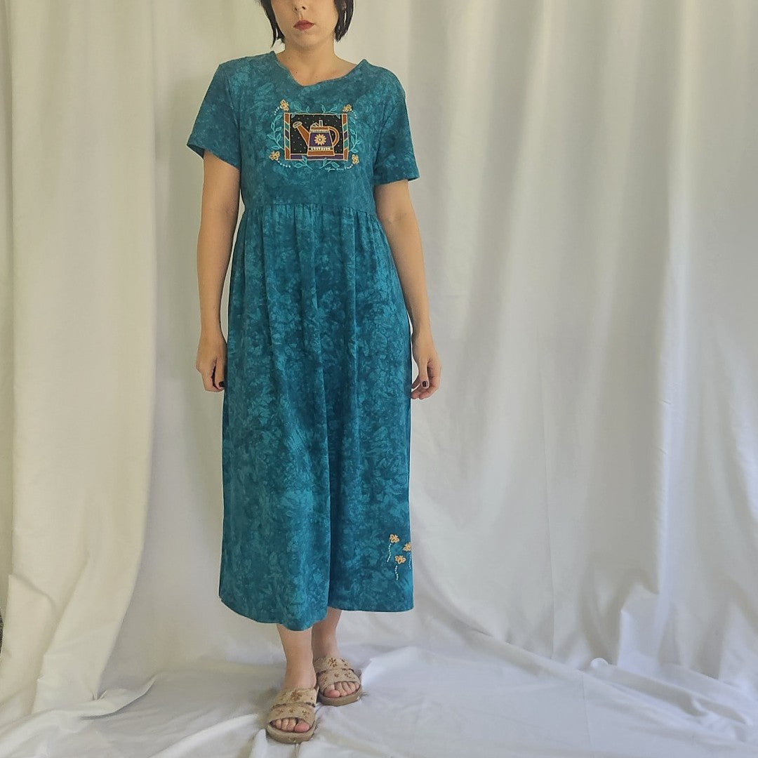 90s Teal Tie Dye Grandmacore Dress