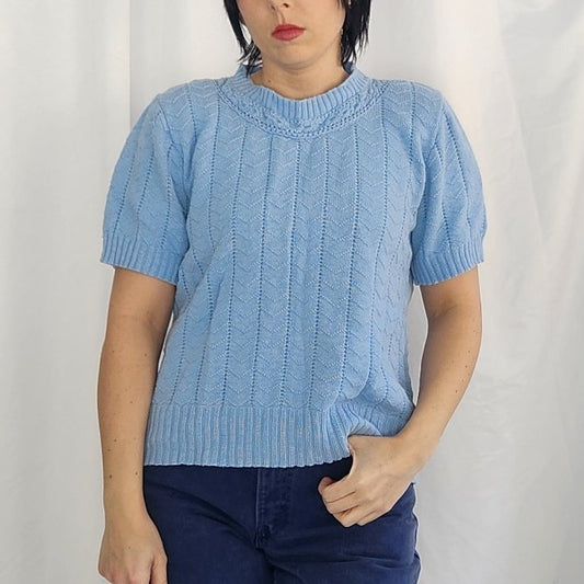 80s Baby Blue Short Sleeve Sweater