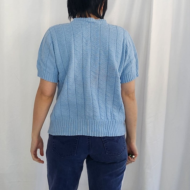 80s Baby Blue Short Sleeve Sweater