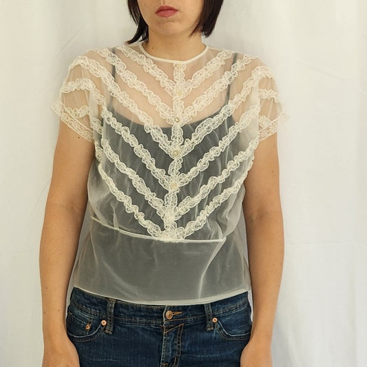 60s/70s Sheer Frilly Blouse