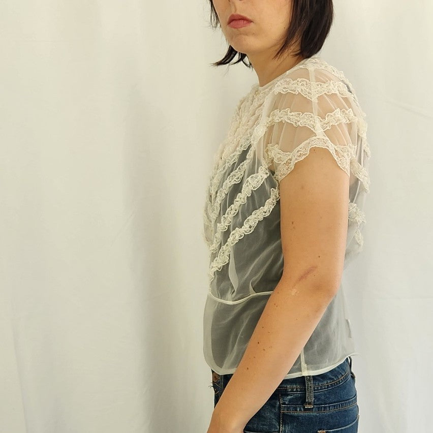 60s/70s Sheer Frilly Blouse