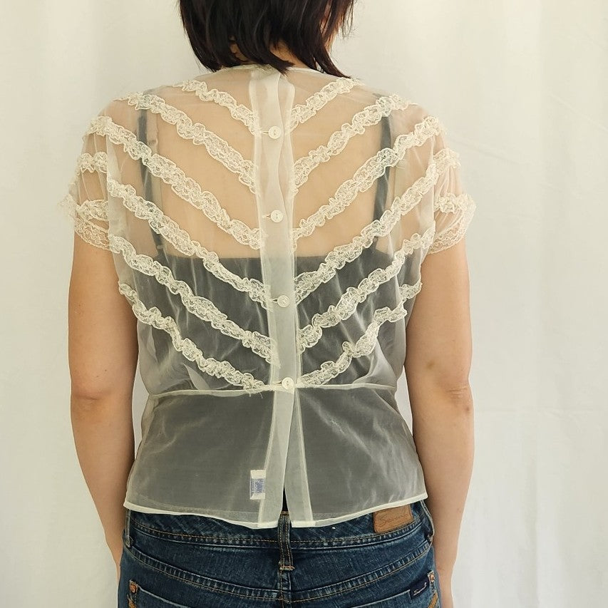60s/70s Sheer Frilly Blouse