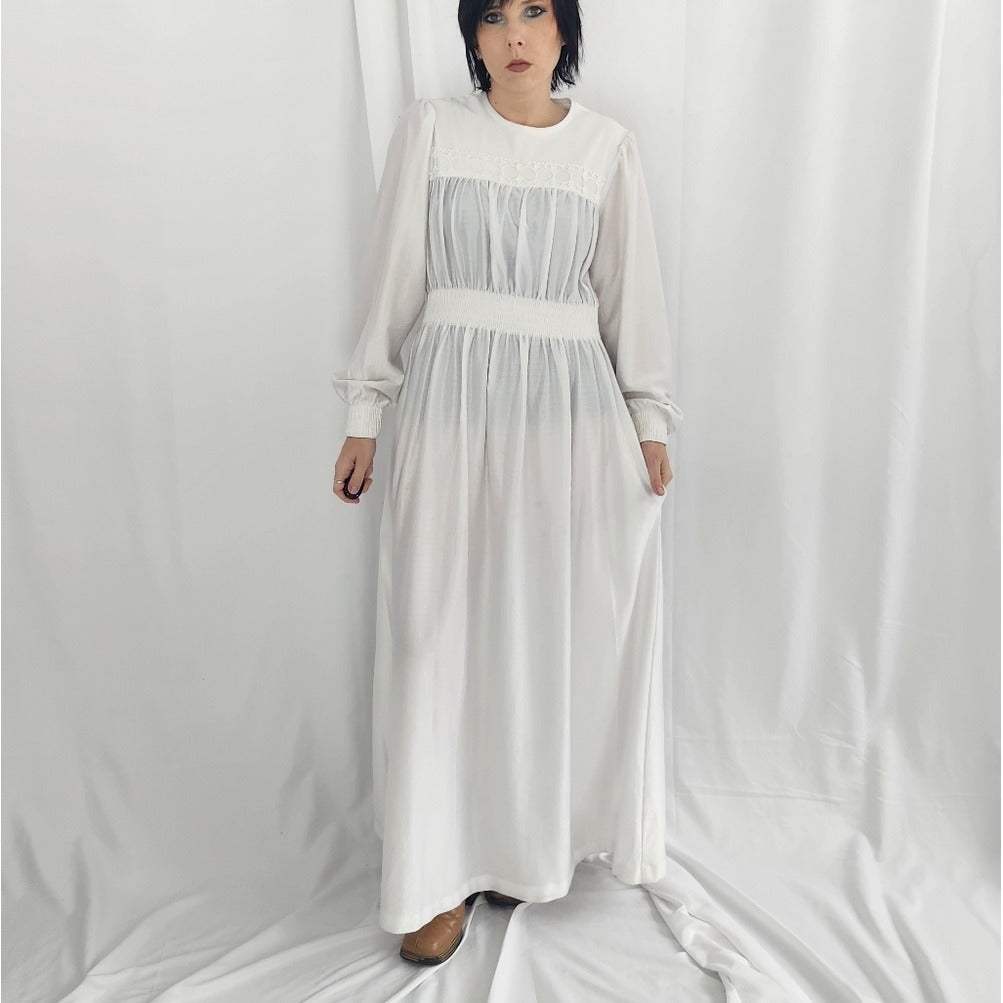 70s/80s Silver/White Maxi Dress